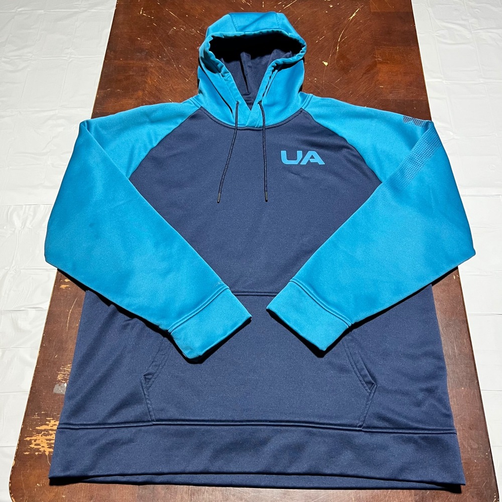 Under Armour ColdGear Hoodie Mens XL Navy Blue Raglan Pullover Sweatshirt UA